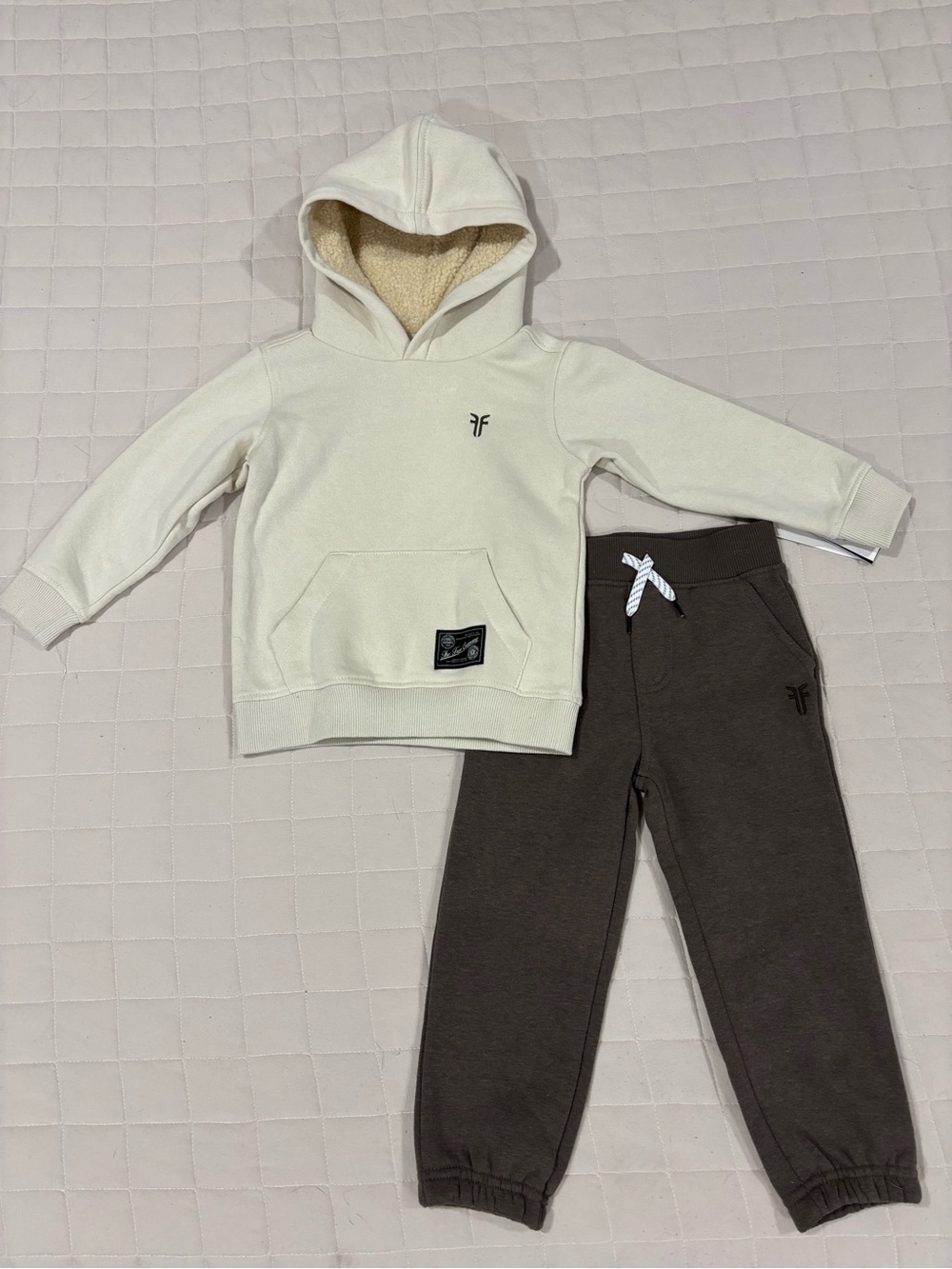 NWT Frye 2-Piece Cream Hoodie with Sherpa Lined Hood & Brown Jogger Set 3T